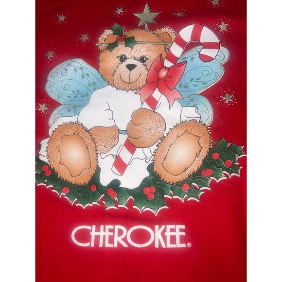 Vintage Cherokee 90s Christmas Teddy Bear Angel Candycane crewneck sweatshirt - Picture 2 of 4